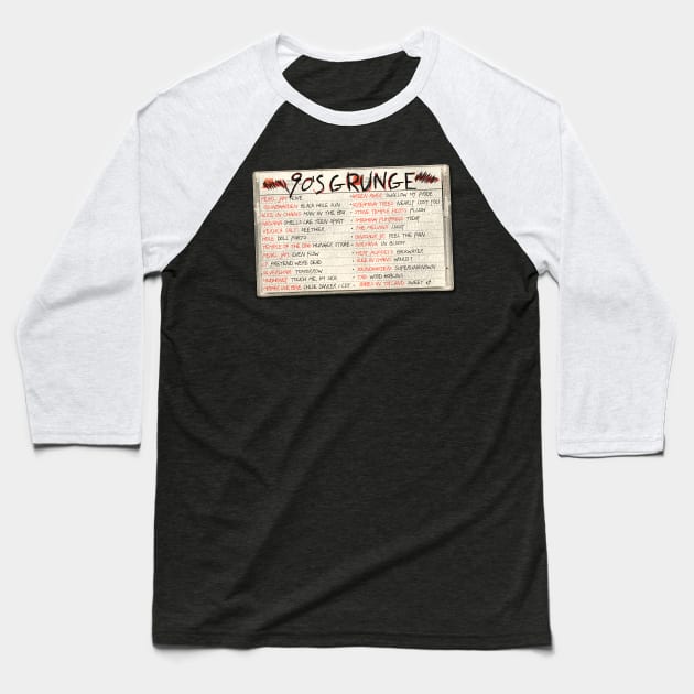 90's Grunge Rock Tape Cassette Baseball T-Shirt by darklordpug